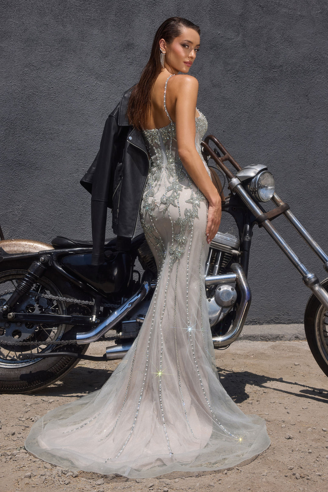 Beaded Fitted Sleeveless Gown by Ladivine CR383