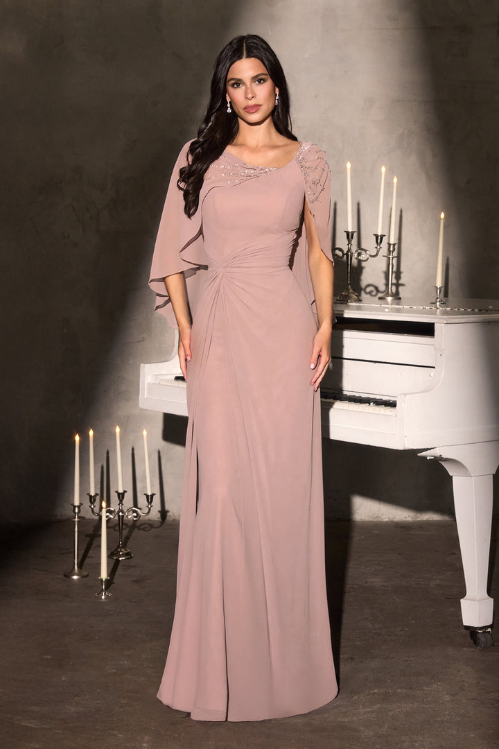 Chiffon Capelet Column Gown by Ladivine CR884