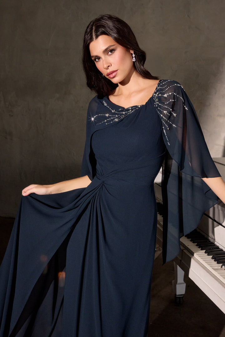 Chiffon Capelet Column Gown by Ladivine CR884