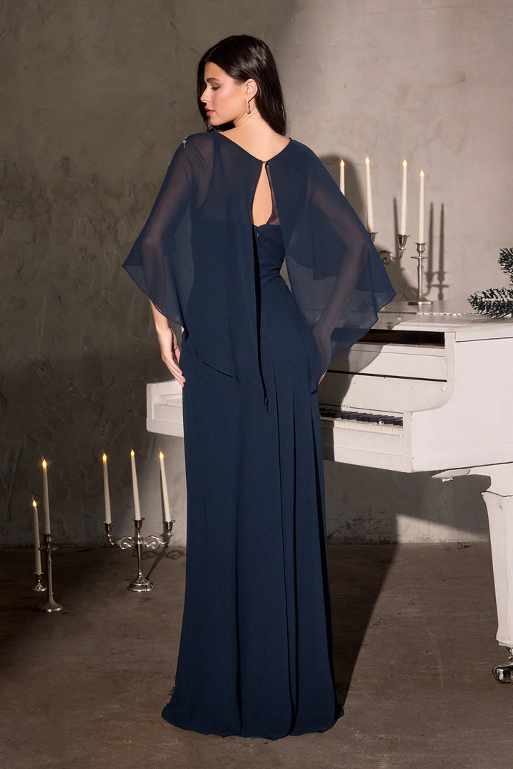 Chiffon Capelet Column Gown by Ladivine CR884