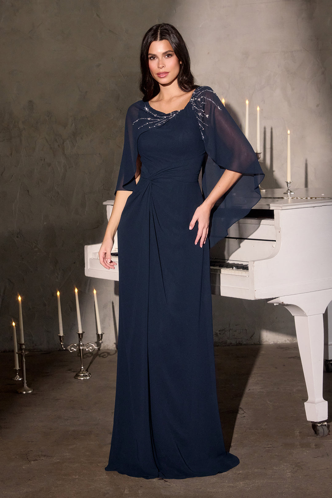 Chiffon Capelet Column Gown by Ladivine CR884 ABC Fashion Chiffon Capelet Column Gown by Ladivine CR884 ABC Fashion