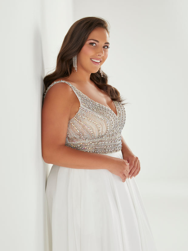 Plus Size Beaded Crepe A-line Gown by Tiffany Designs 16961