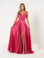 Crepe Satin Pocket Slit Gown by Tiffany Designs 16924