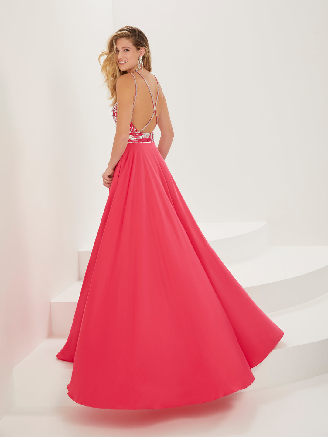 Beaded Crepe Chiffon A-line Gown by Tiffany Designs 16927