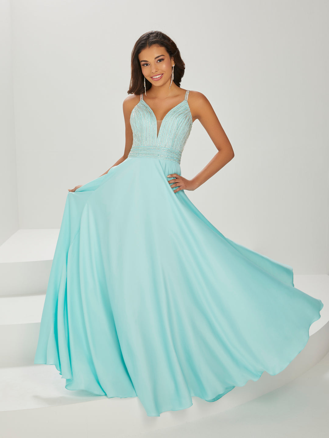 Beaded Crepe Chiffon A-line Gown by Tiffany Designs 16927