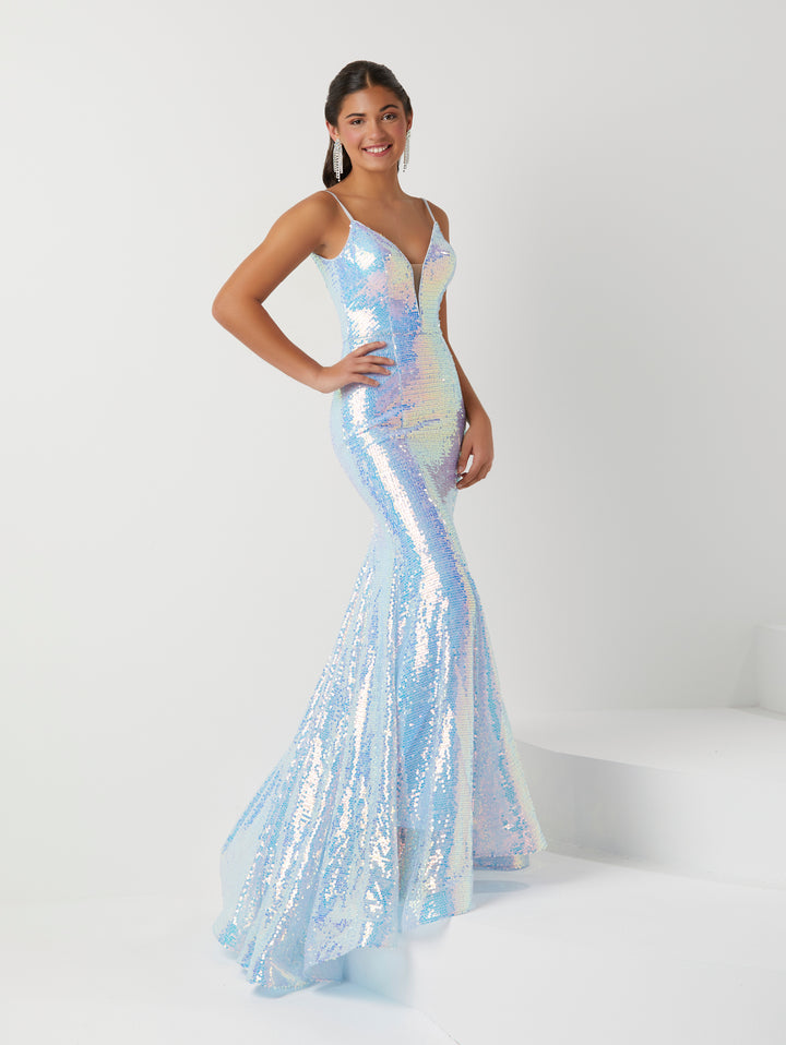 Sequin V-Neck Mermaid Dress by Tiffany Designs 16928