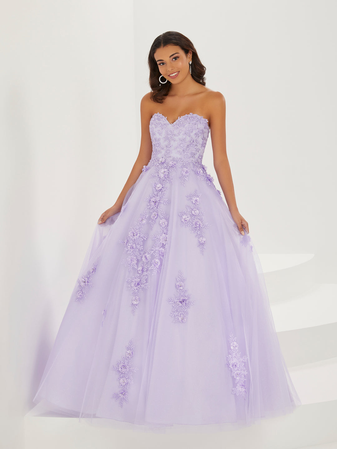 3D Floral Strapless A-line Gown by Tiffany Designs 16929