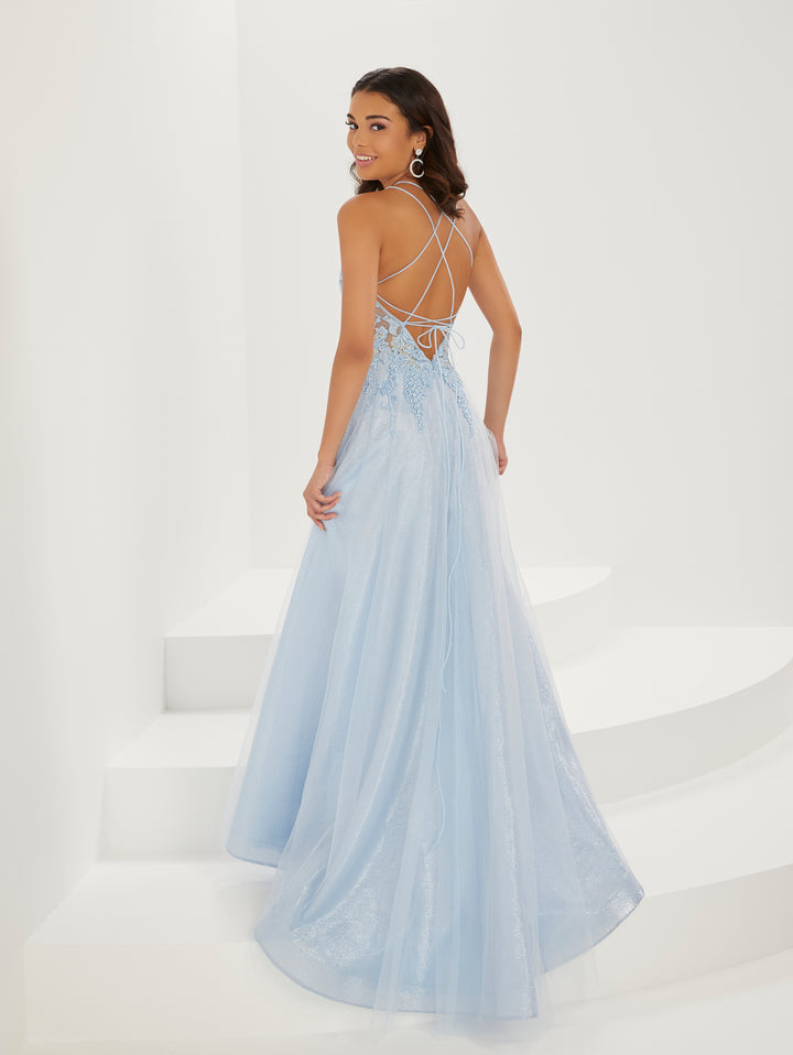 Lace Applique Sleeveless Tulle Gown by Tiffany Designs 16932