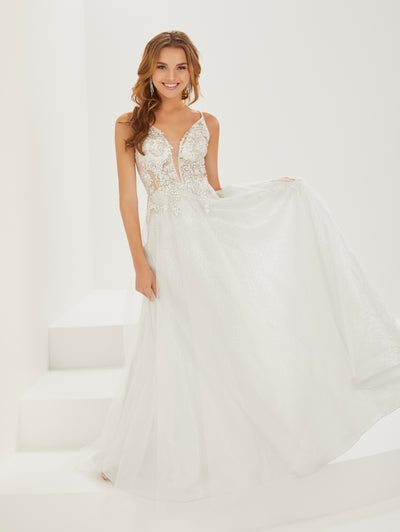 Lace Applique Sleeveless Tulle Gown by Tiffany Designs 16932