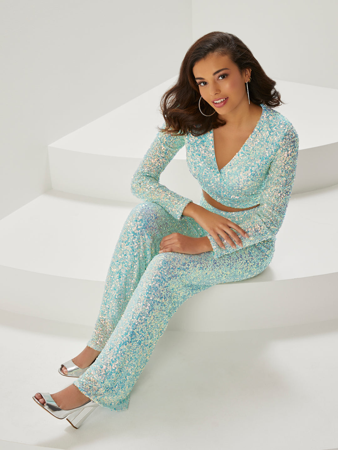 Sequin Long Sleeve 2-Piece Jumpsuit by Tiffany Designs 16933