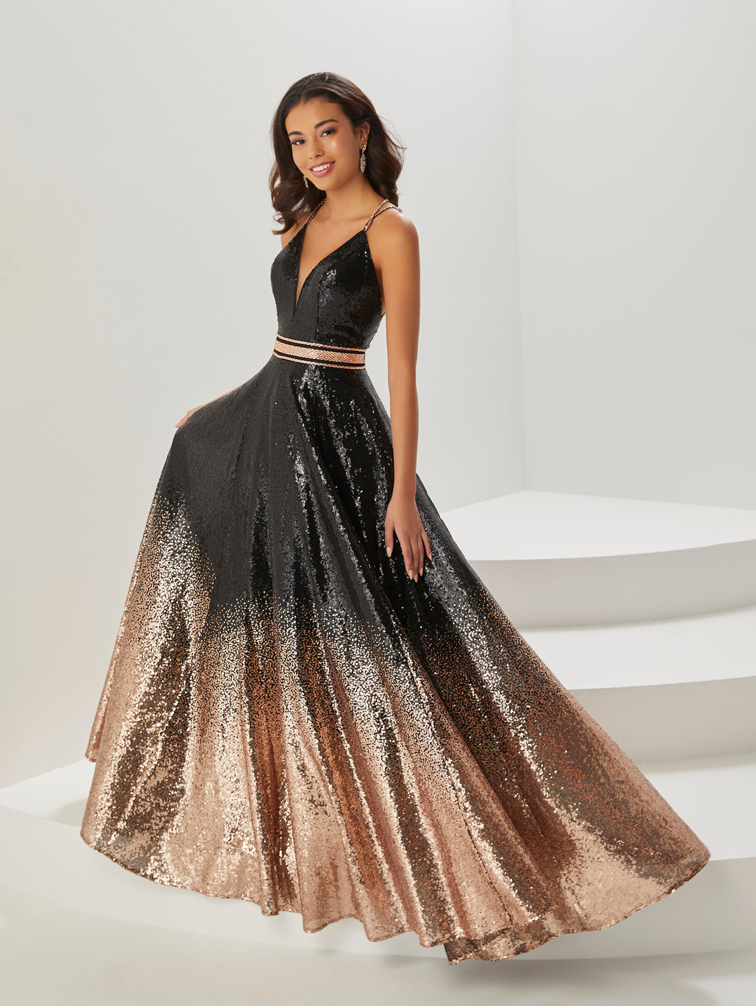 Ombre Sequin Sleeveless A-line Gown by Tiffany Designs 16941