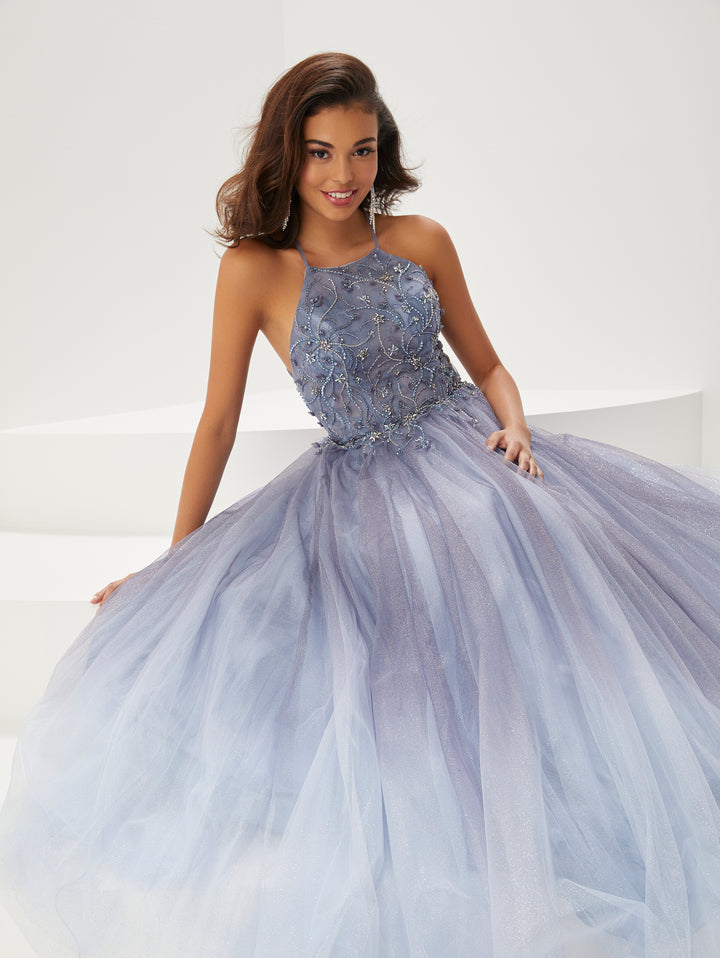 Beaded Ombre Tulle Halter Gown by Tiffany Designs 16947