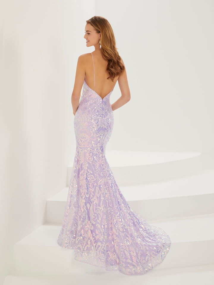 Sequin Print Sleeveless Slit Gown by Tiffany Designs 16948
