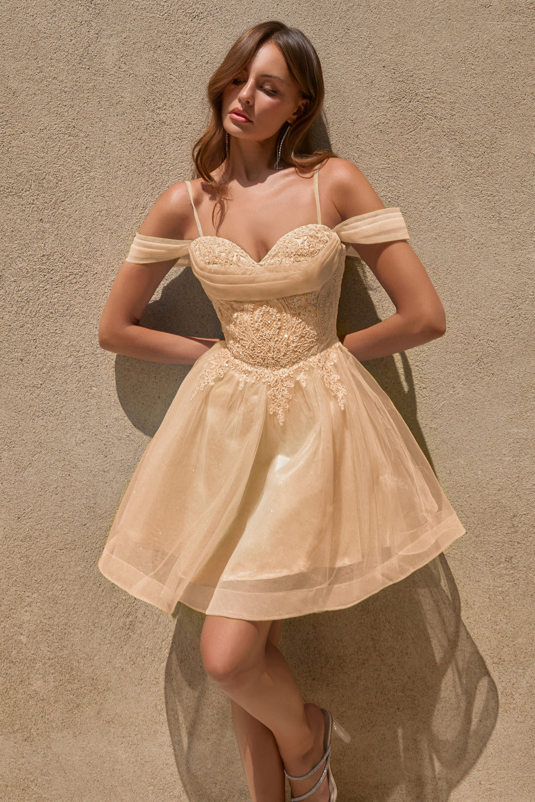 Short Cold Shoulder A-line Dress by Ladivine CY024