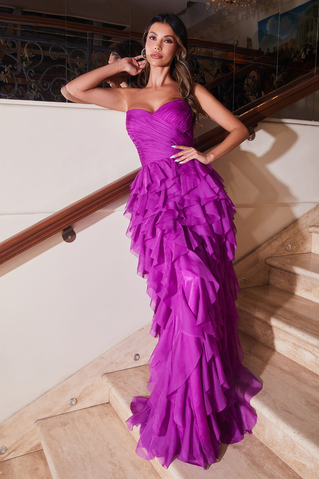 Strapless Ruffled Chiffon A-line Gown by Ladivine CZ0027