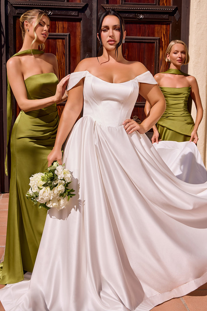 Fitted Satin Strapless Slit Gown by Ladivine 7451