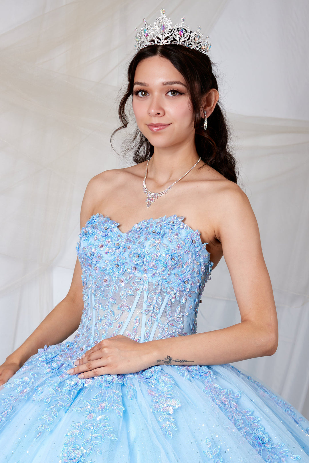 Floral Applique Strapless Ball Gown by Calla SCL-30047