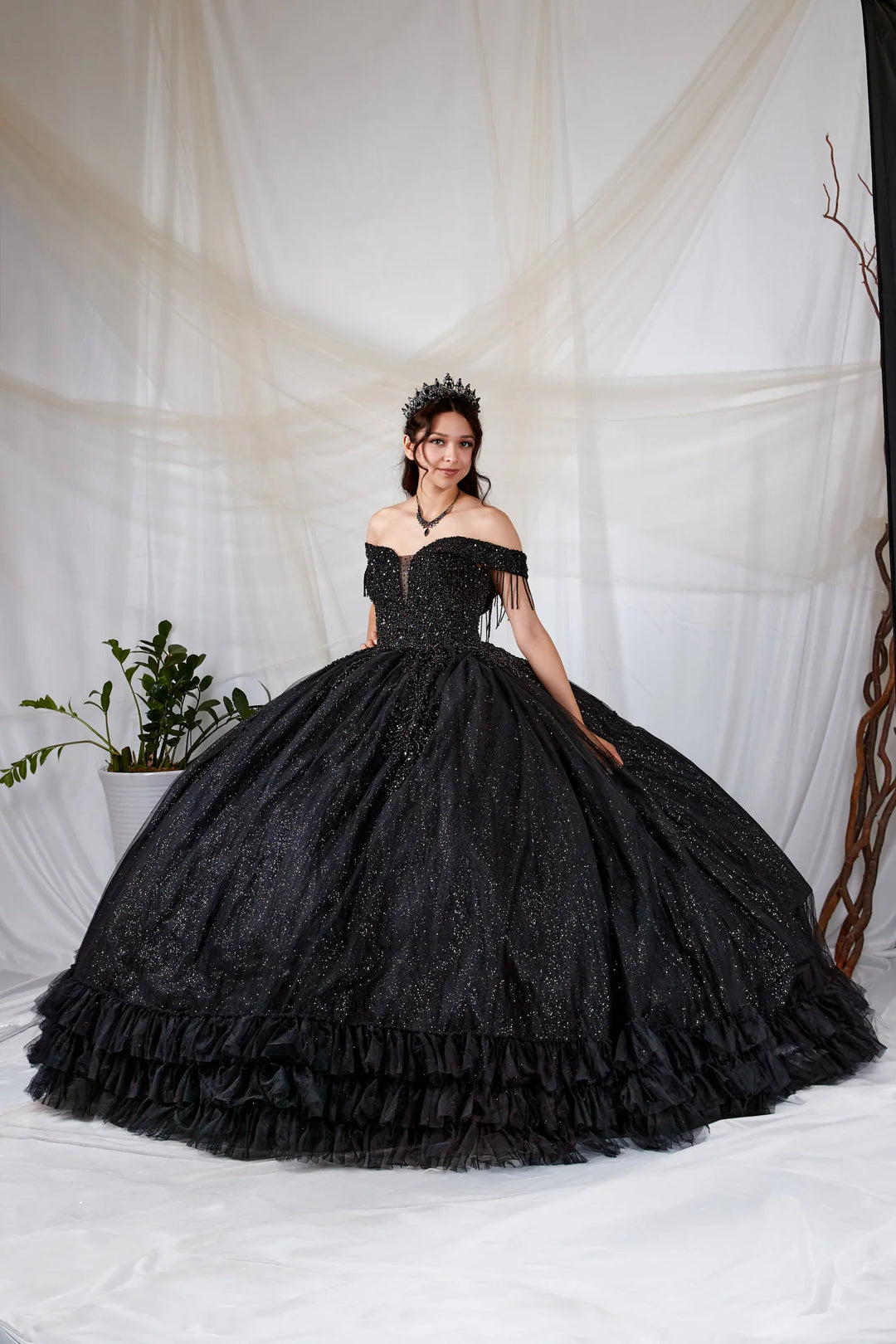 Off Shoulder Fringe Ball Gown by Calla SCL-30033