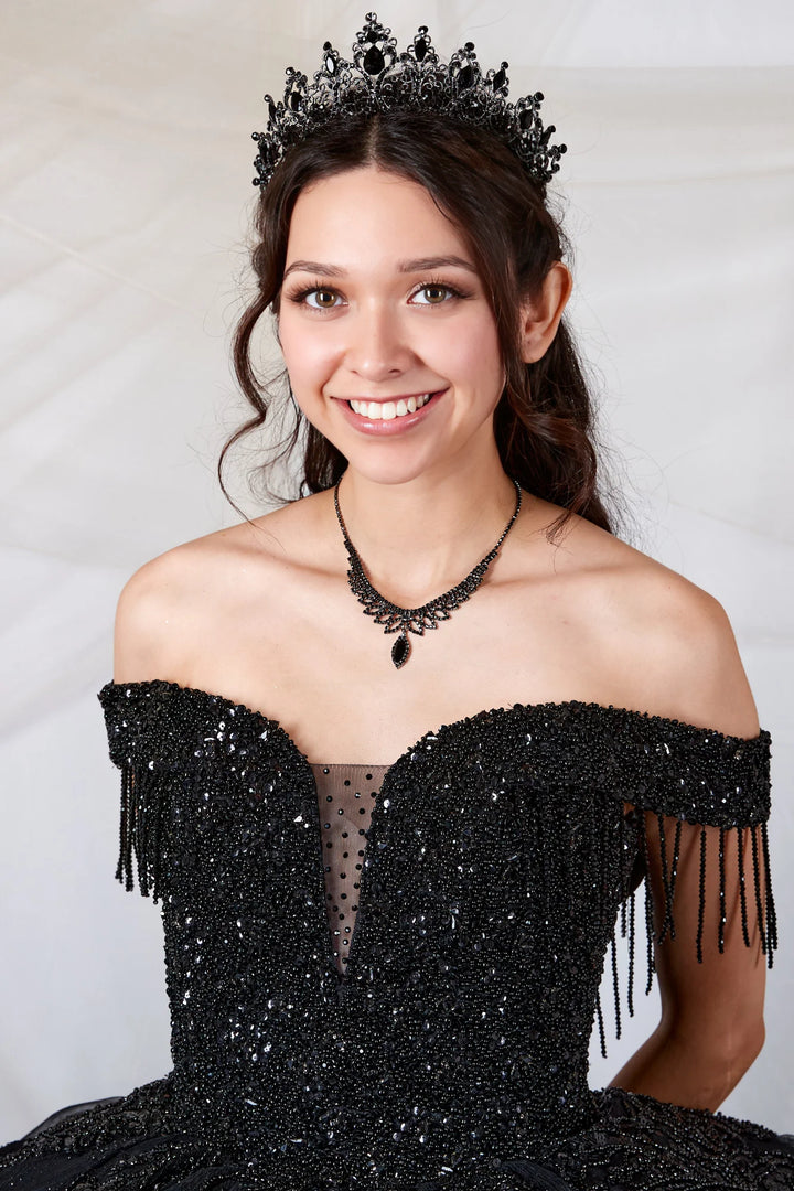 Off Shoulder Fringe Ball Gown by Calla SCL-30033
