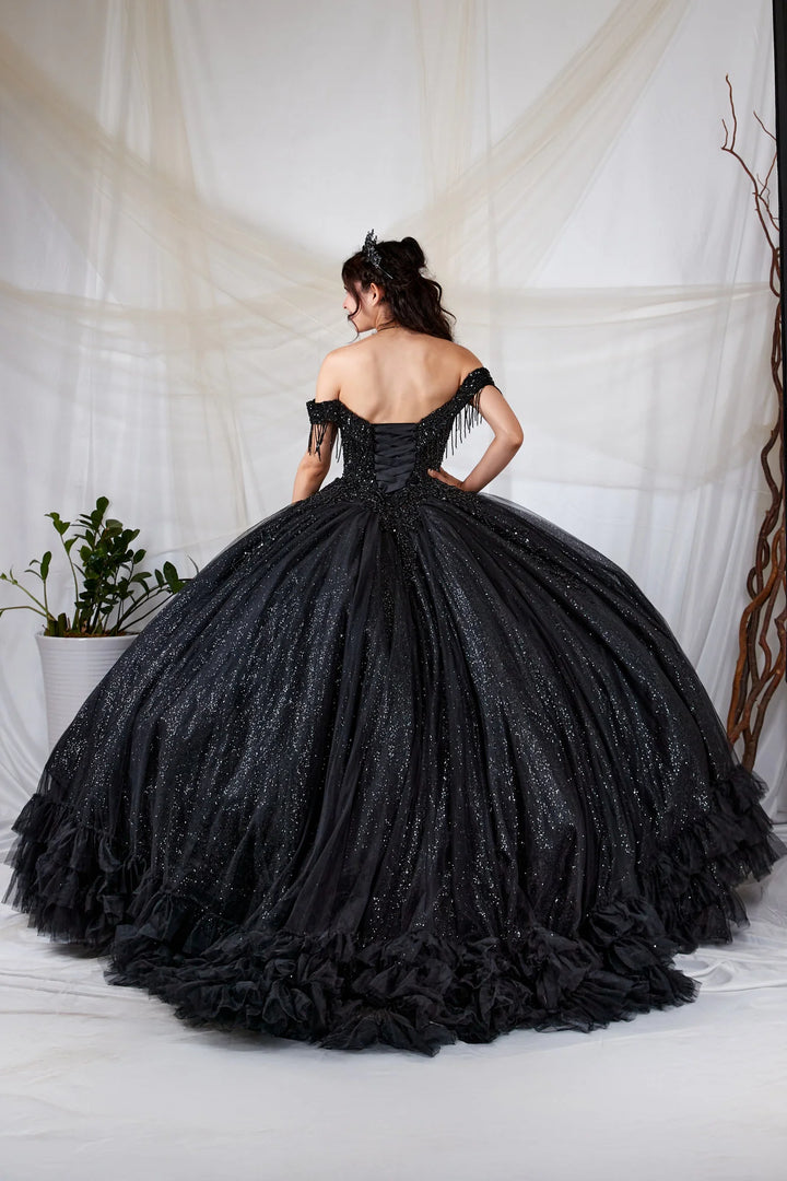 Off Shoulder Fringe Ball Gown by Calla SCL-30033