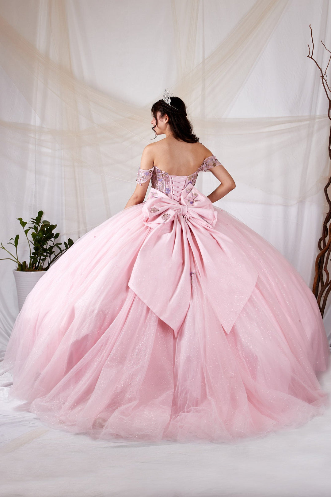 Applique Off Shoulder Bow Ball Gown by Calla SCL-30035