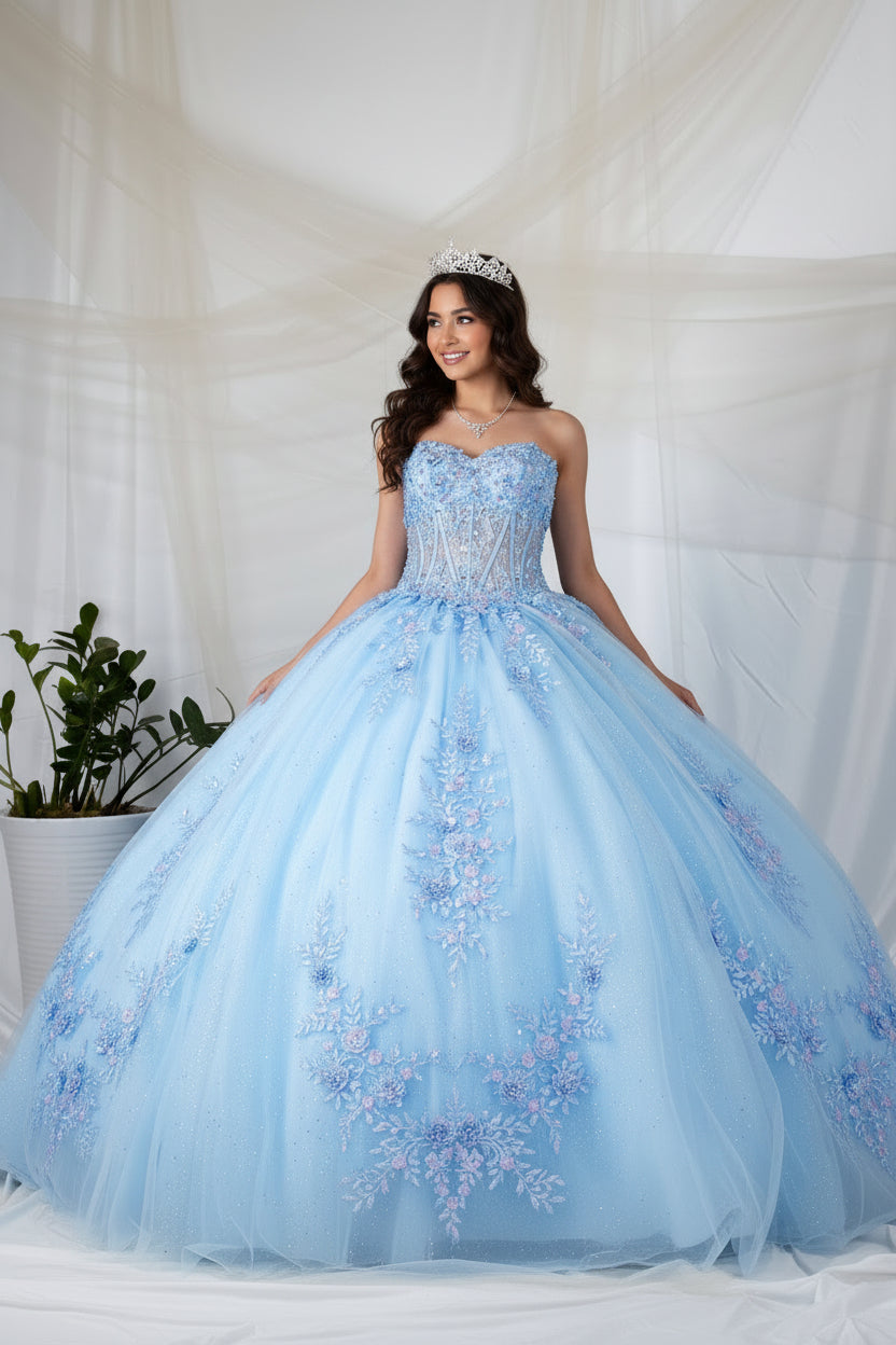 Floral Applique Strapless Ball Gown by Calla SCL-30047