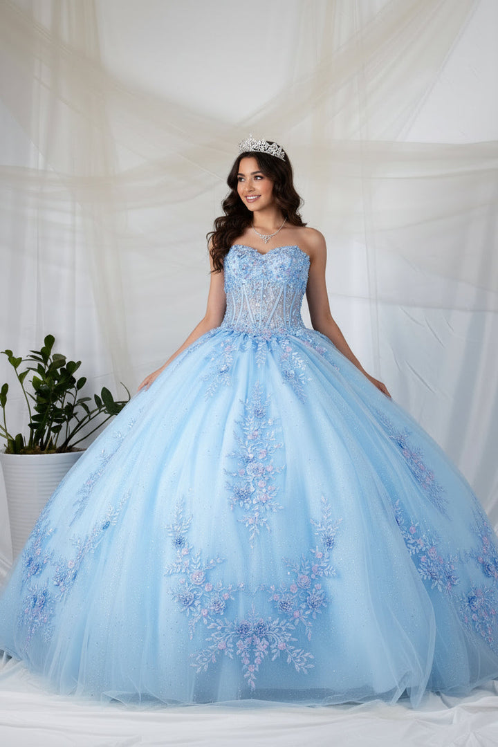 Floral Applique Strapless Ball Gown by Calla SCL-30047