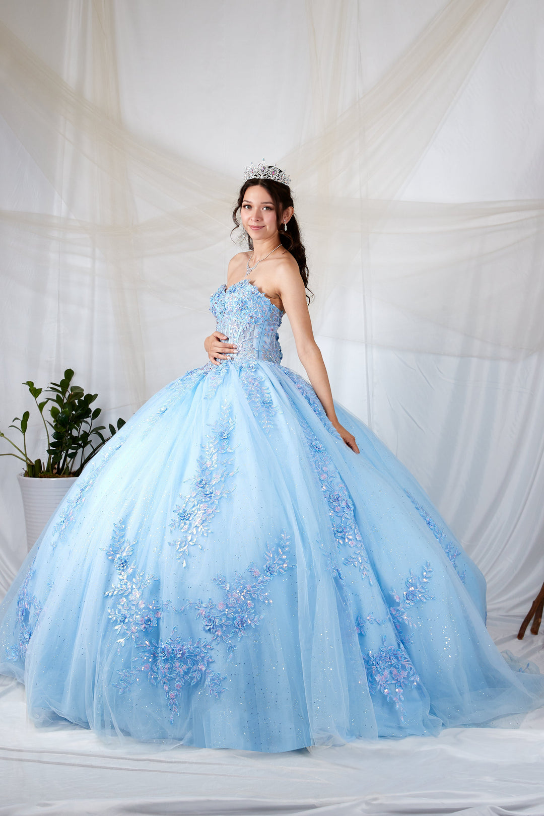 Floral Applique Strapless Ball Gown by Calla SCL-30047