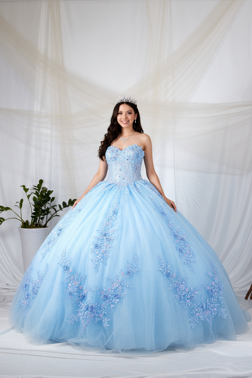 Floral Applique Strapless Ball Gown by Calla SCL-30047