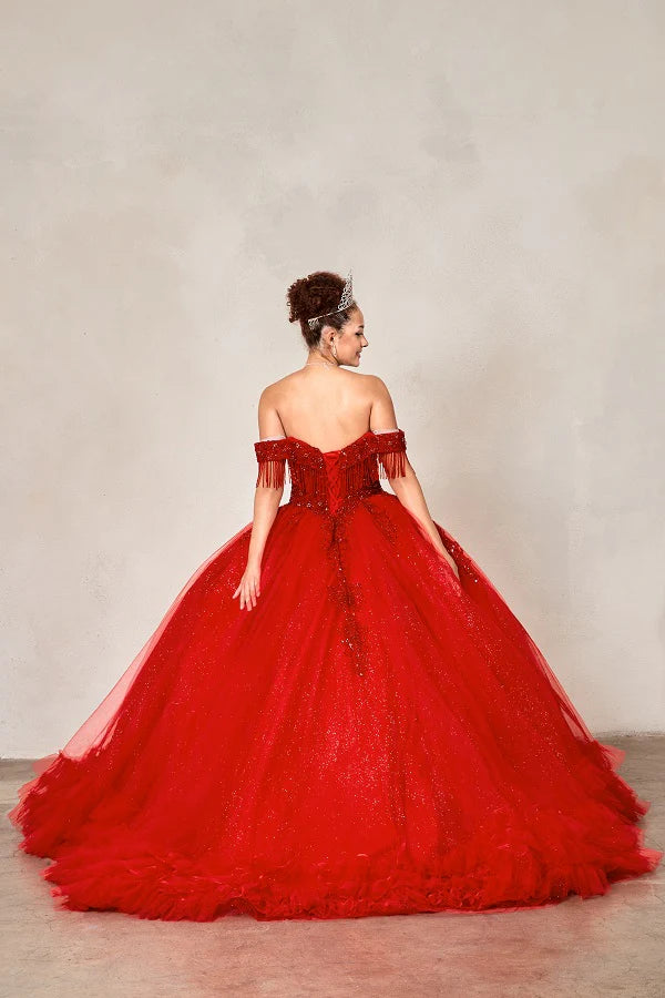 Off Shoulder Fringe Ball Gown by Calla SCL-30033