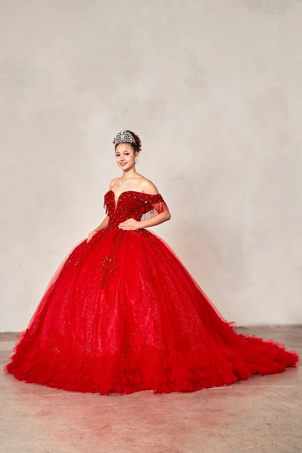 Off Shoulder Fringe Ball Gown by Calla SCL-30033
