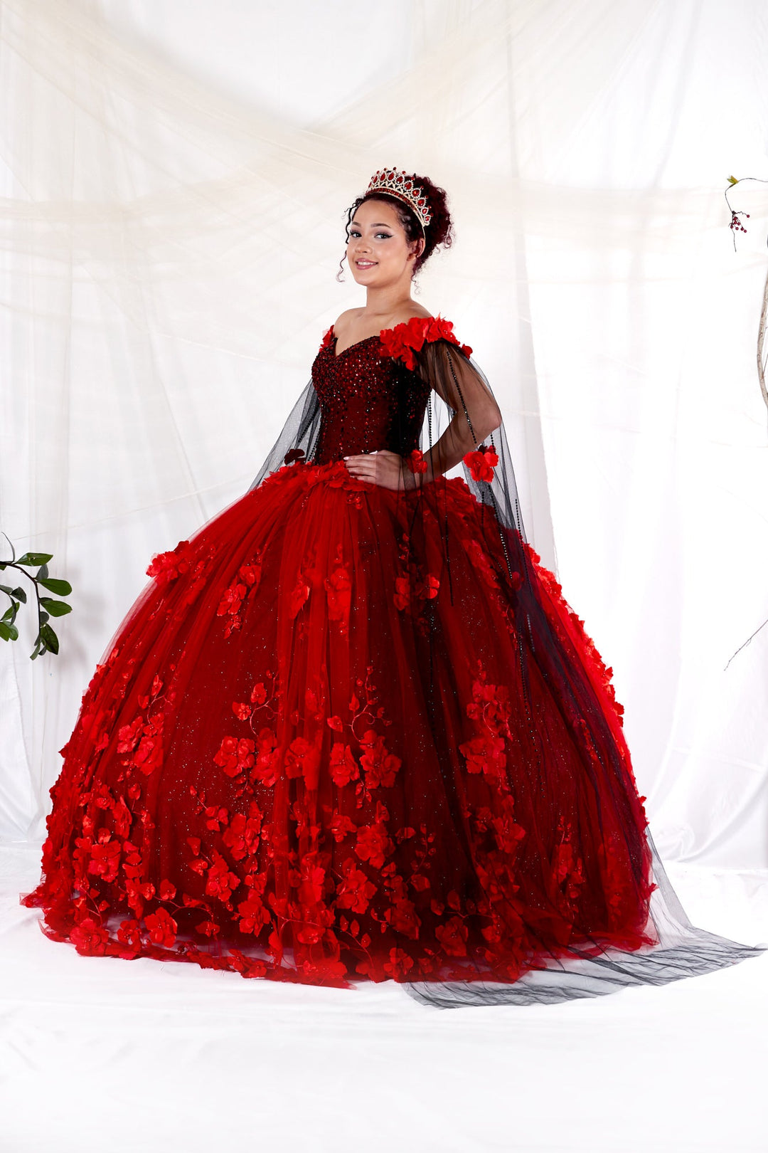 Off Shoulder Cape Sleeve Ball Gown by Calla SCL-30007