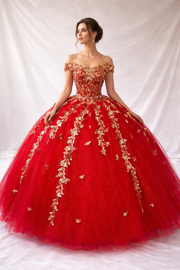 3D Butterfly Off Shoulder Ball Gown by Calla SCL-30021