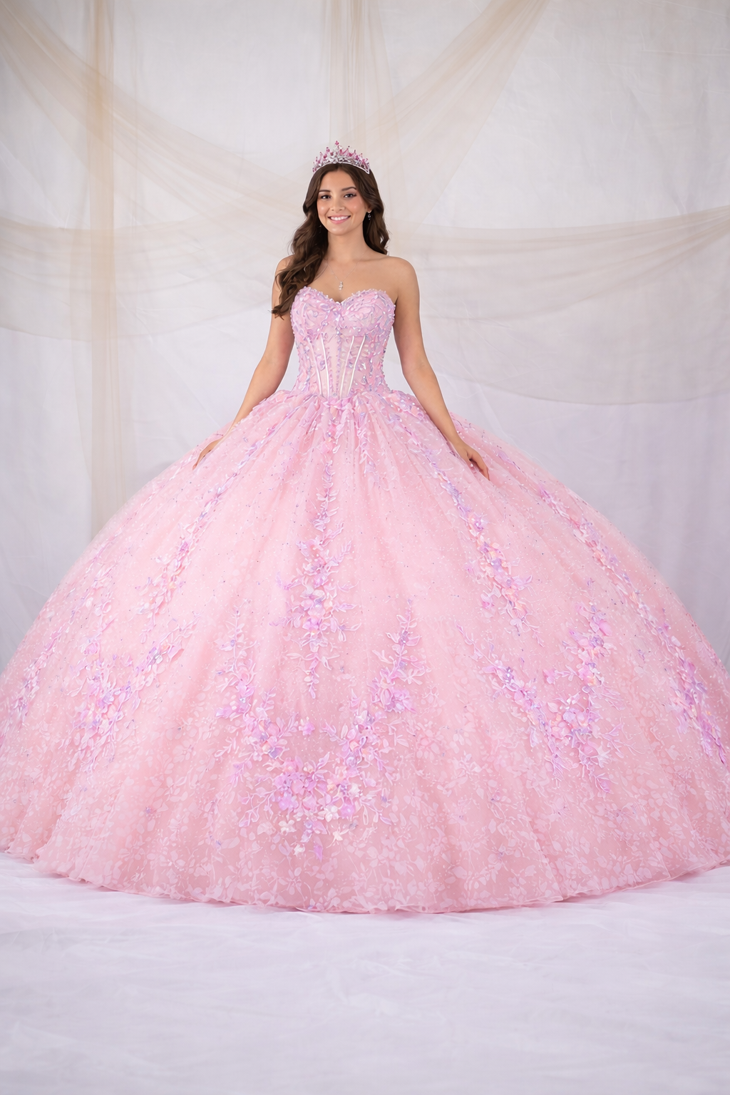 Floral Applique Strapless Ball Gown by Calla SCL-30047
