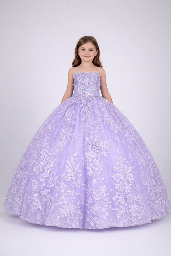 Girls 3D Floral Sweetheart Gown by Calla SCK-323
