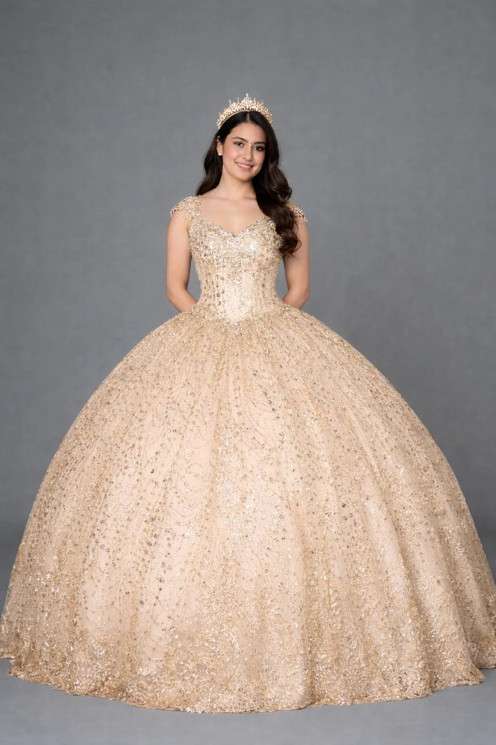 Applique Cap Sleeve Ball Gown by Calla KY-73309