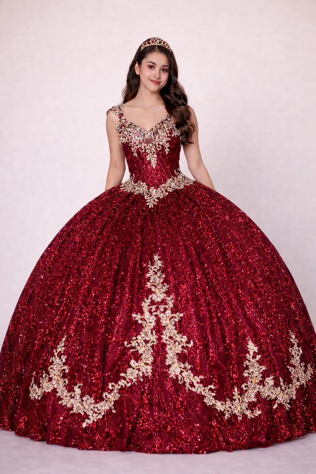 Applique Cap Sleeve Ball Gown by Calla KY-73309