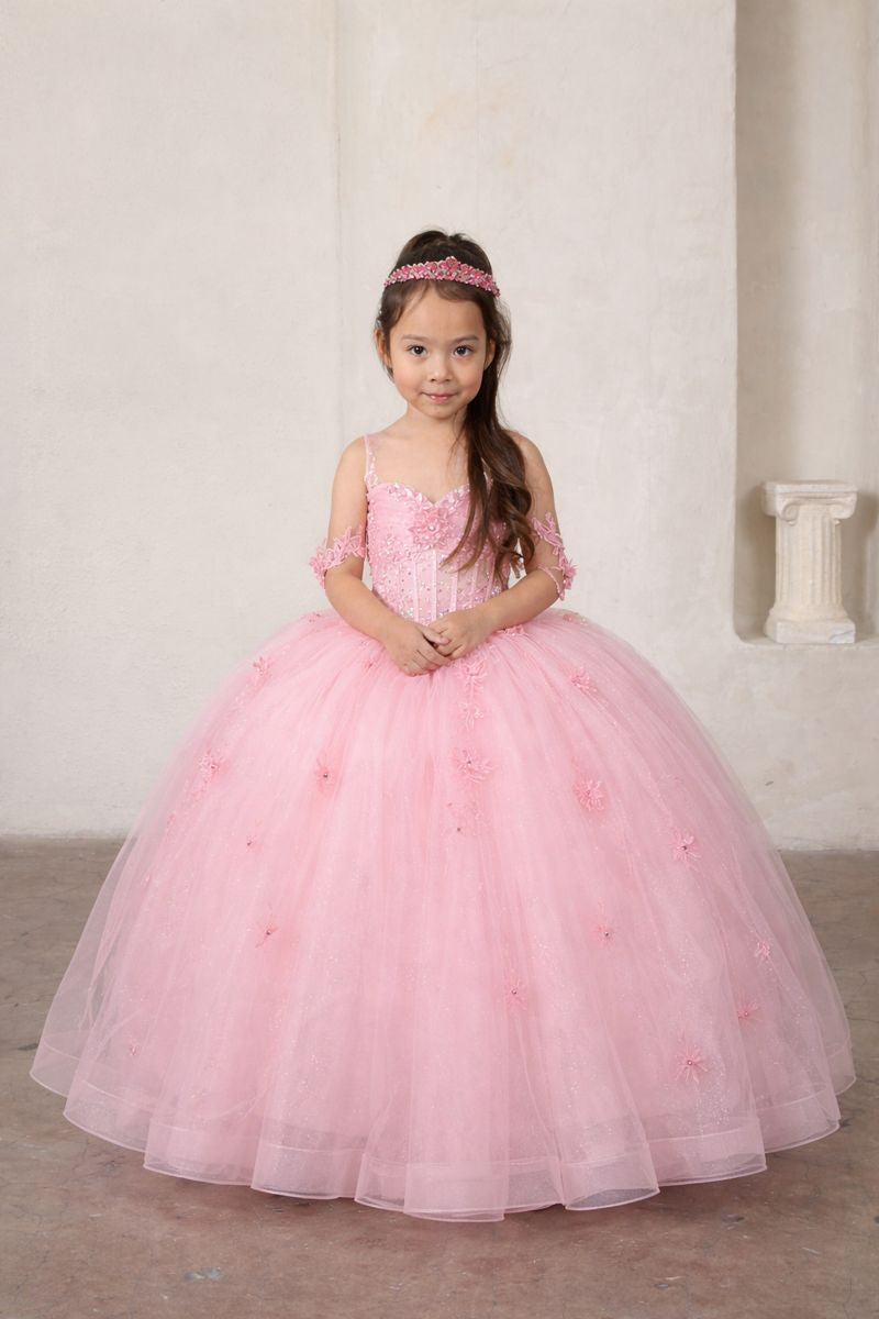 Girls 3D Floral Sheer Corset Gown by Calla SCK-328
