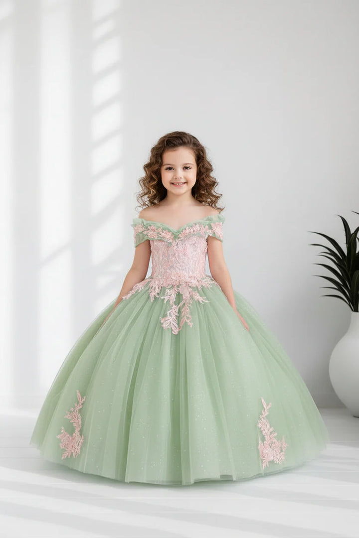 Girls Applique Off Shoulder Gown by Calla SCK-325