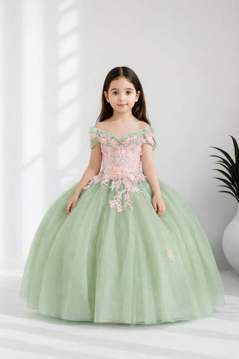 Girls Applique Off Shoulder Gown by Calla SCK-325
