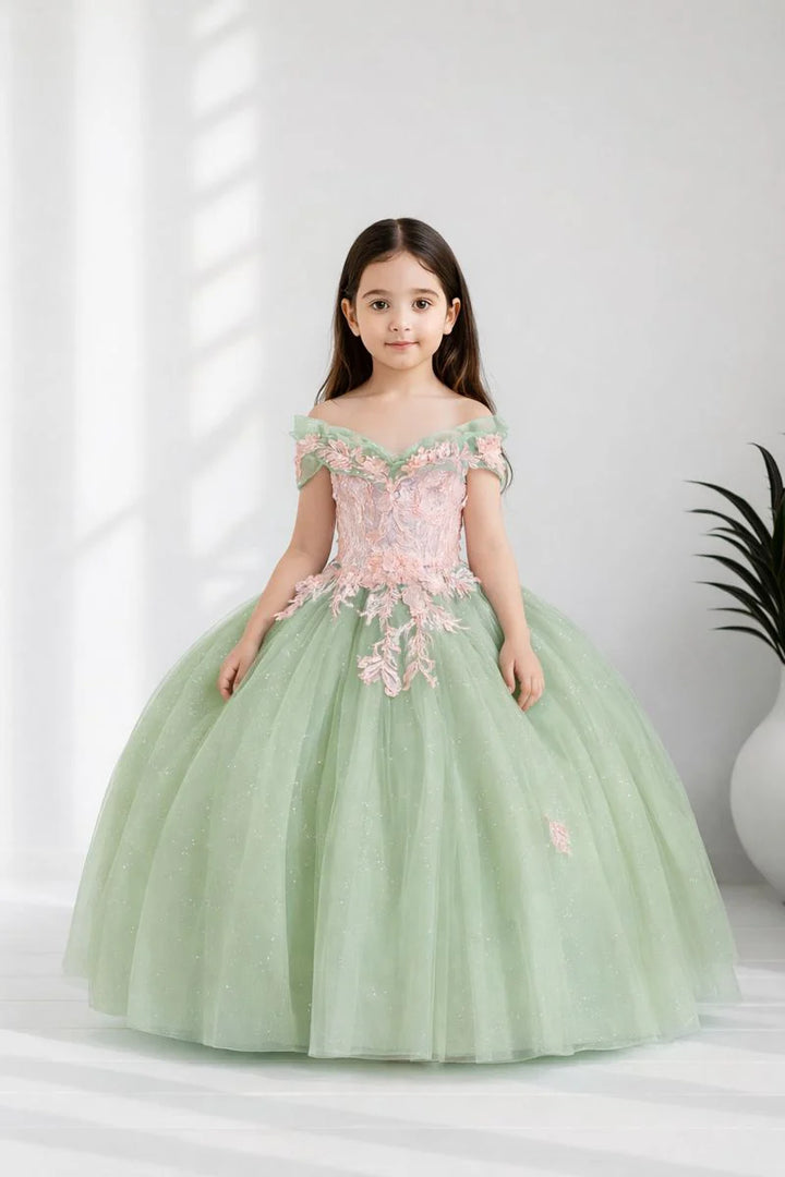 Girls Applique Off Shoulder Gown by Calla SCK-325
