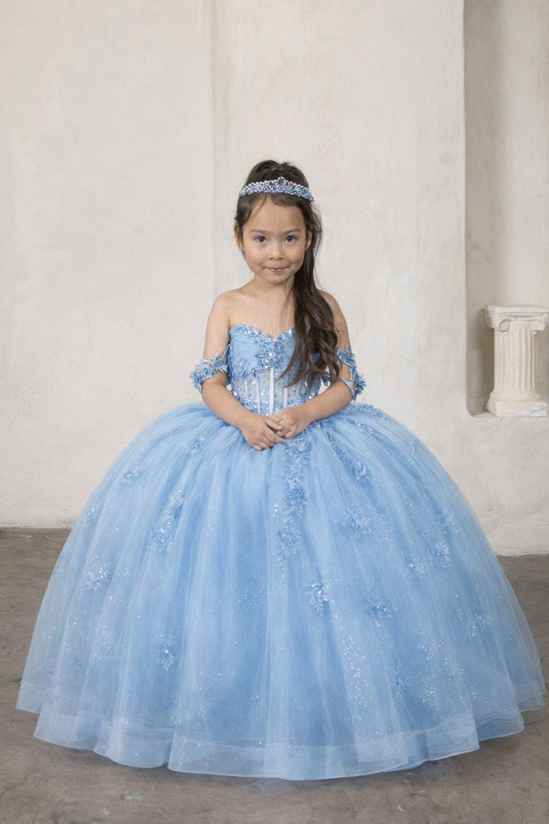 Girls 3D Floral Sheer Corset Gown by Calla SCK-328