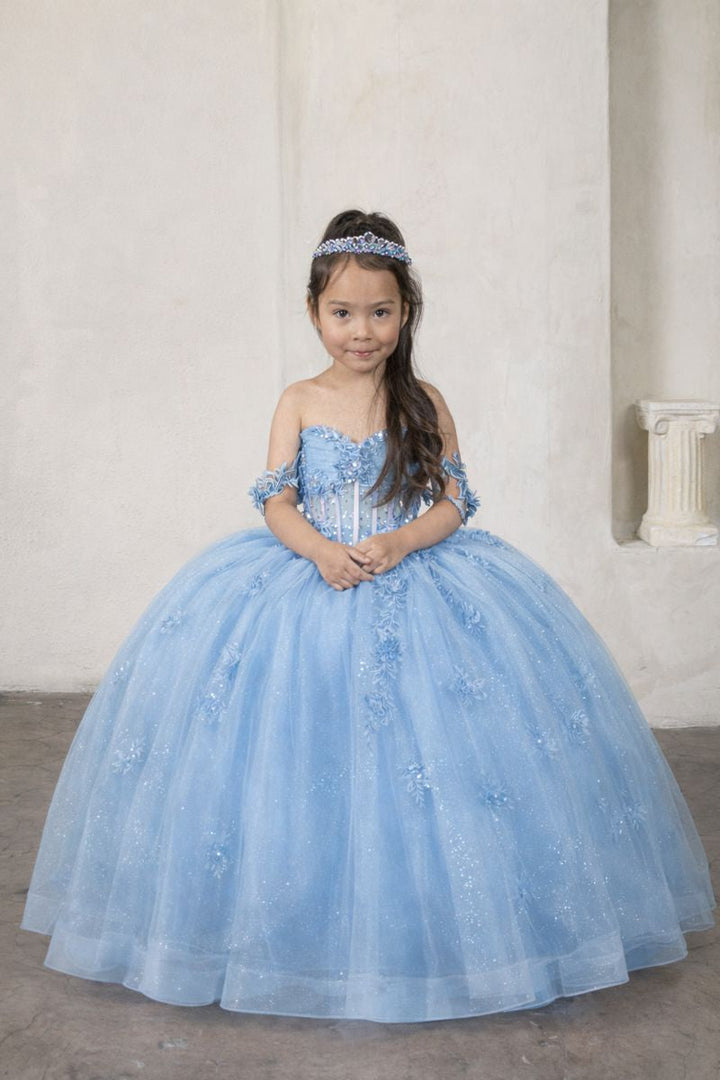 Girls 3D Floral Sheer Corset Gown by Calla SCK-328