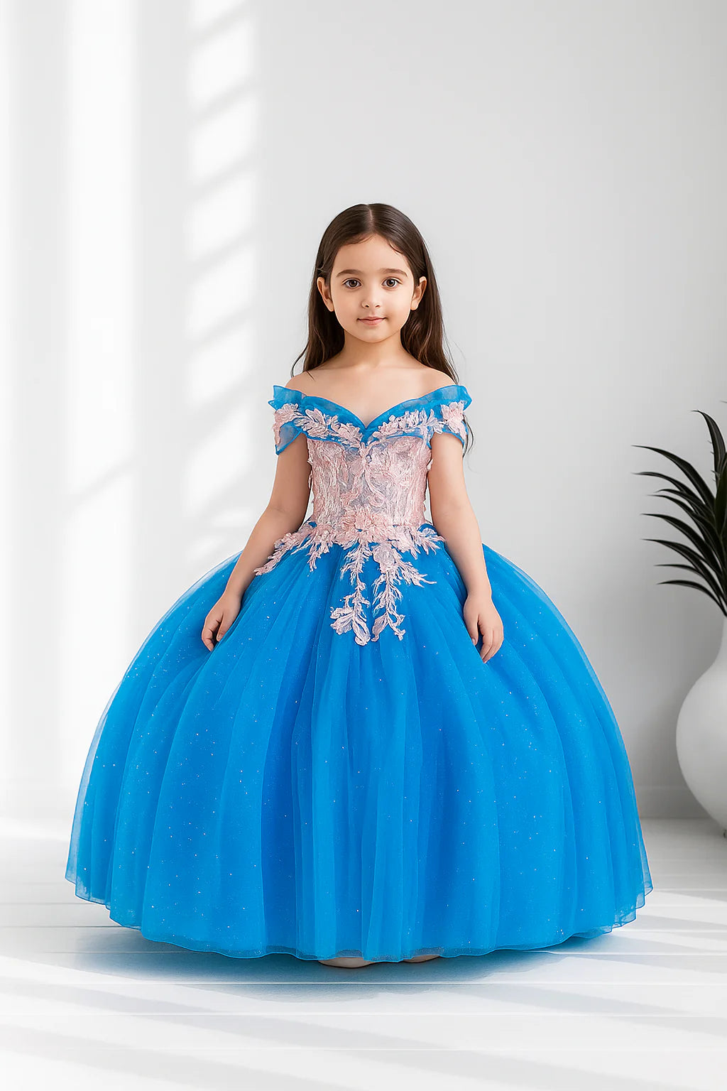 Girls Applique Off Shoulder Gown by Calla SCK-325