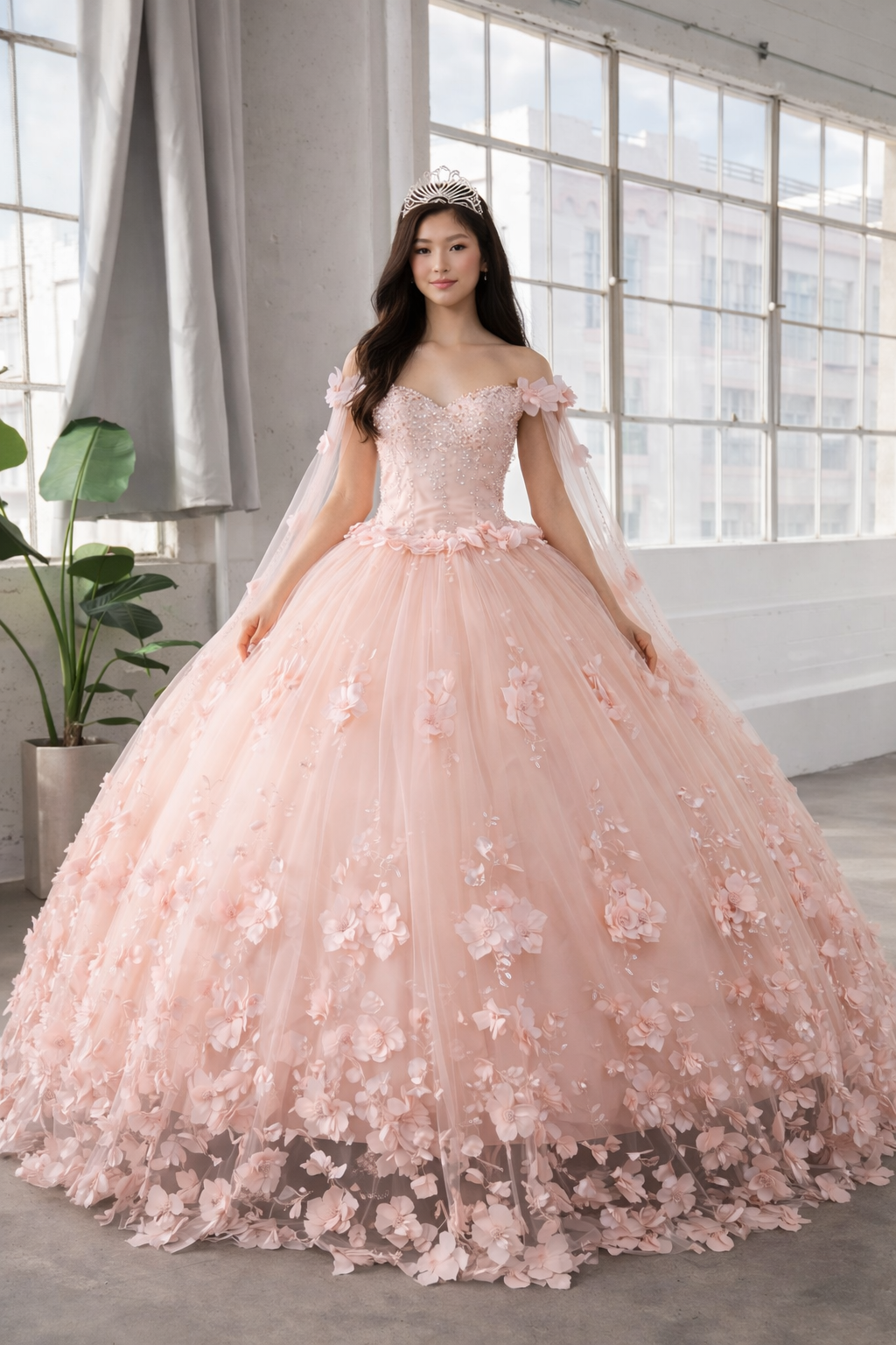 Off Shoulder Cape Sleeve Ball Gown by Calla SCL-30007