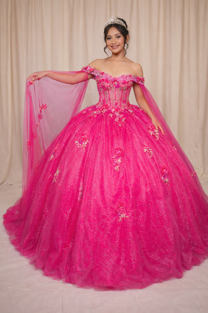 Off Shoulder Cape Sleeve Ball Gown by Calla SCL-30008