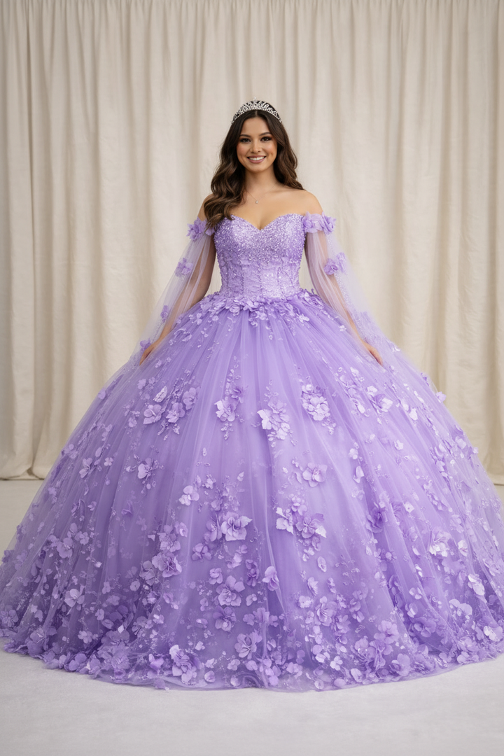 Off Shoulder Cape Sleeve Ball Gown by Calla SCL-30007