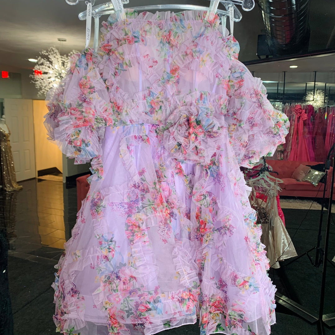 Print Short Off Shoulder Ruffled Dress by Jovani 42573