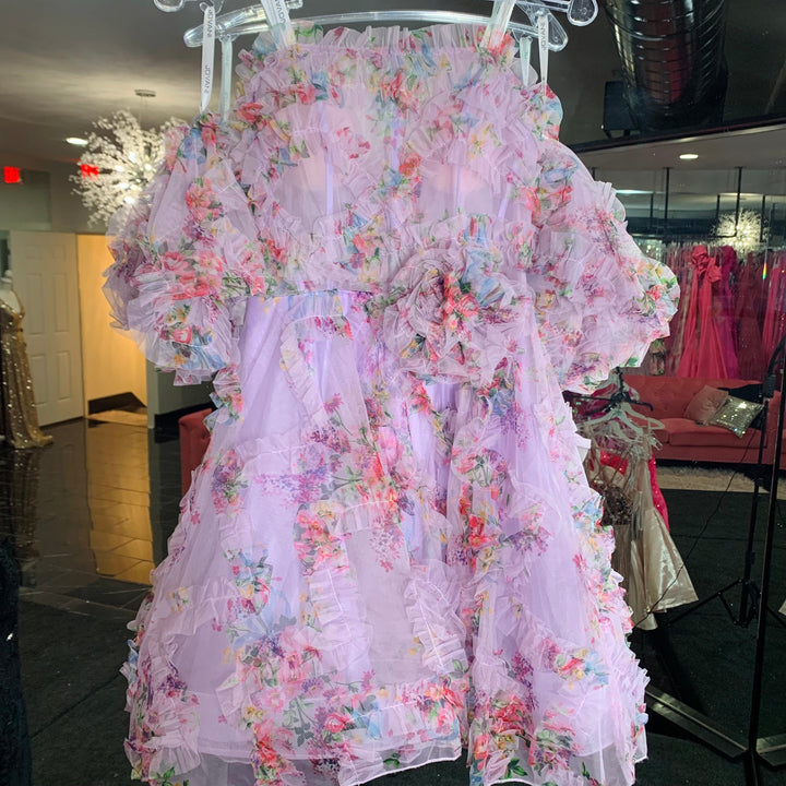 Print Short Off Shoulder Ruffled Dress by Jovani 42573