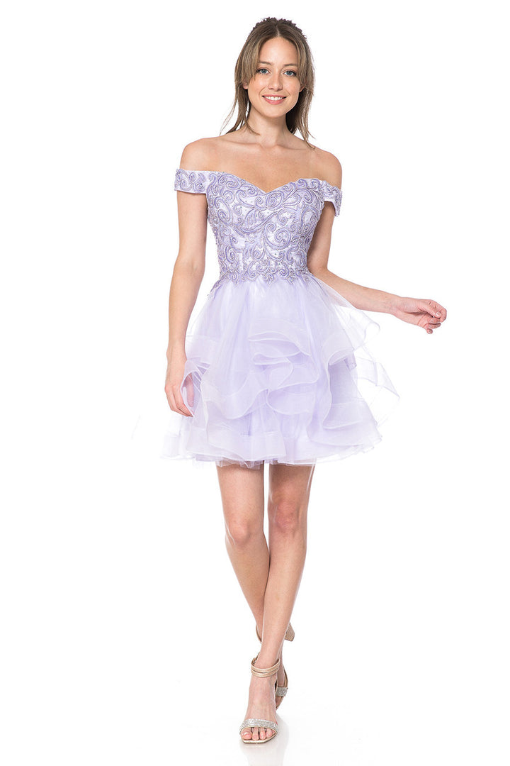 Short Off Shoulder Ruffled Dress by Lenovia 8130